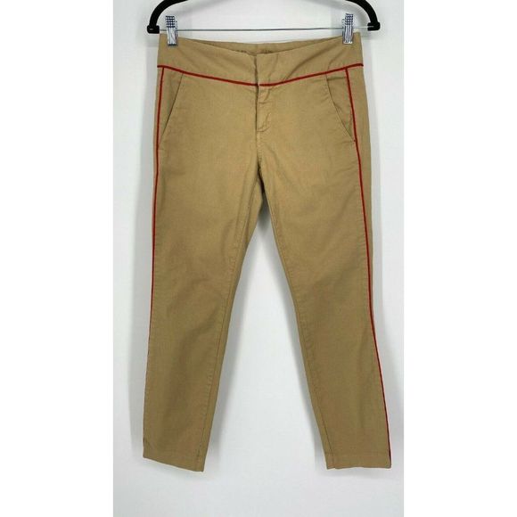 J. Crew Andie Piped Tuxedo Chino Pants Women's Size 2 Mid Rise Stretch Khaki Tan - Picture 1 of 12